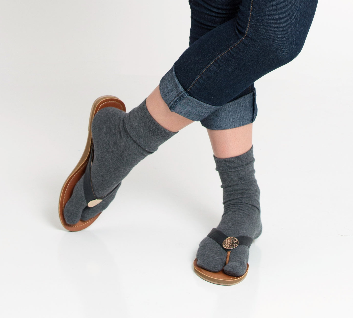 1 Pair - V-Toe Flip Flop Tabi Socks - White Solid Casual