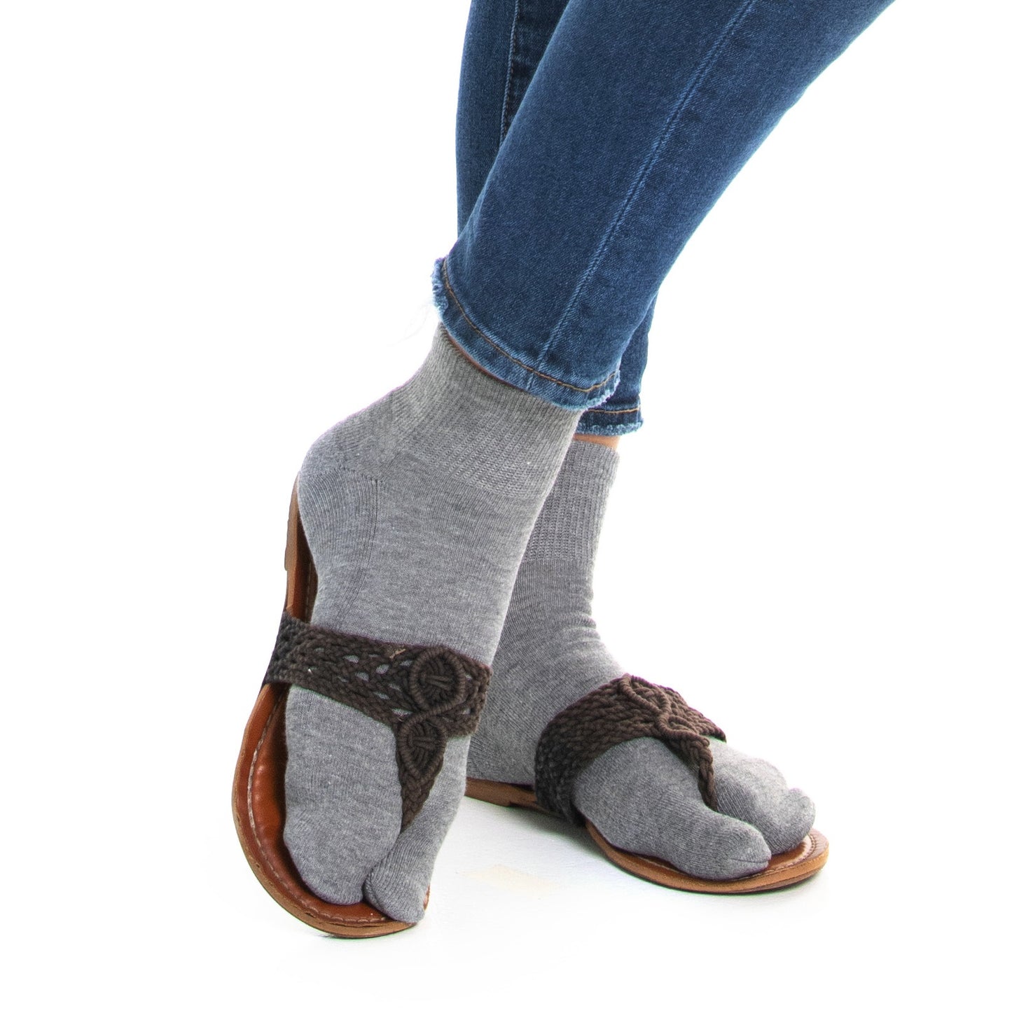 Thicker V-Toe Athletic or Casual Grey Flip-Flop Tabi Socks Cotton Blend Comfortable Stylish - Ankle Socks