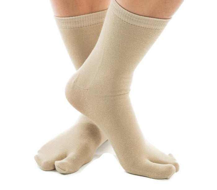 3 Pairs - V-Toe Flip Flop Tabi Socks Black, Khaki and Grey Comfortable Casual Crew Big Toe Socks