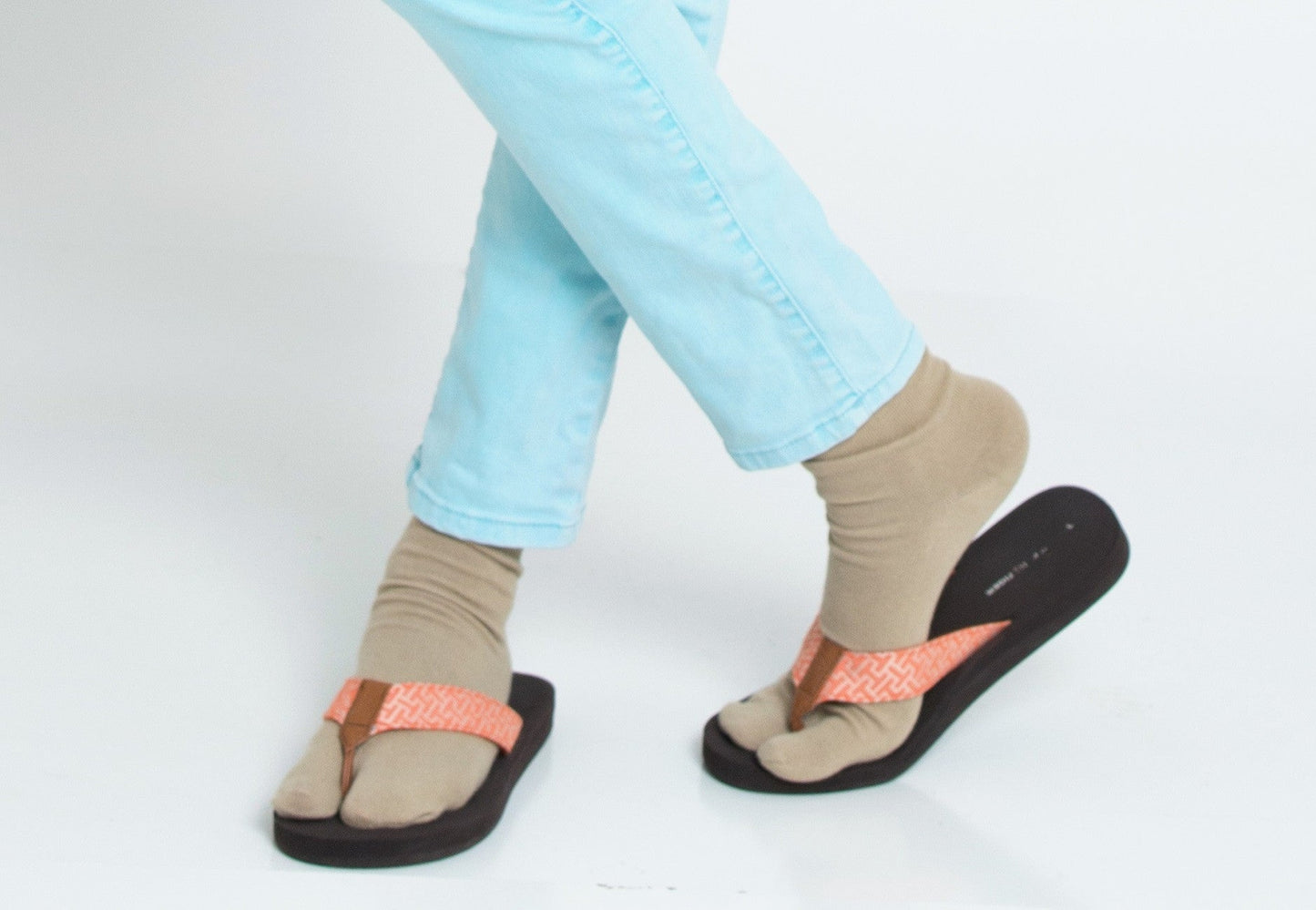3 Pair - V-Toe Flip Flop Tabi Socks - Khaki Solid Casual
