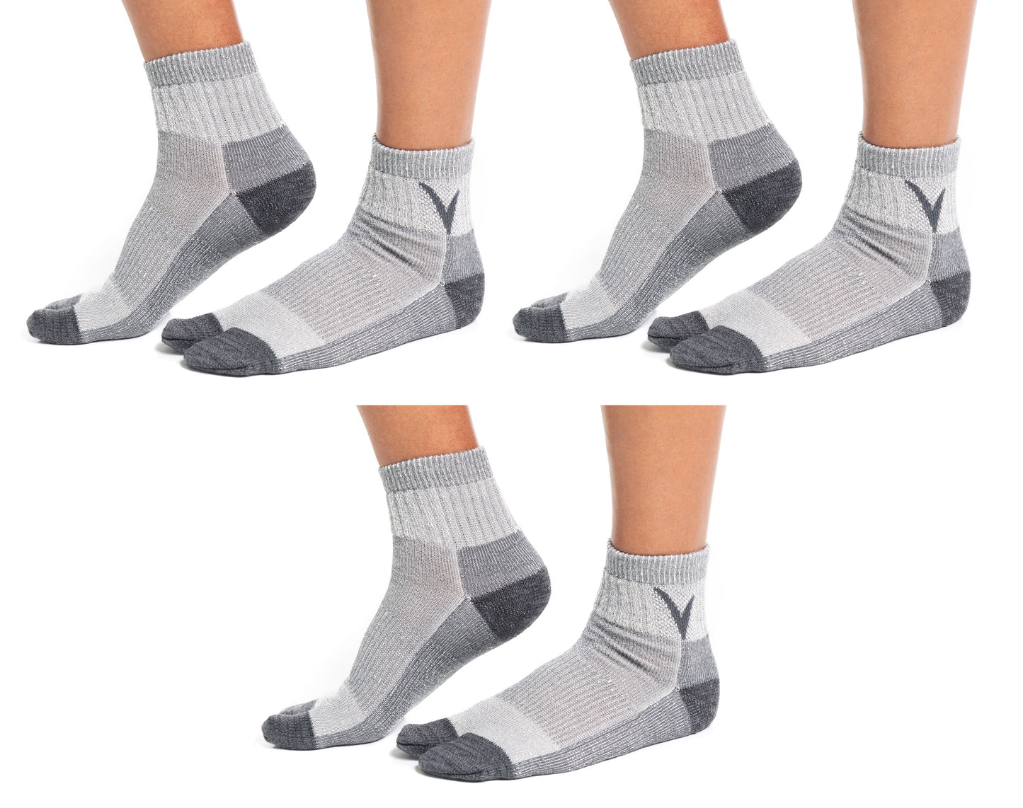 3 Pairs Wool Light Grey For Hiking Or Casual Flip-Flop VToe Tabi Socks