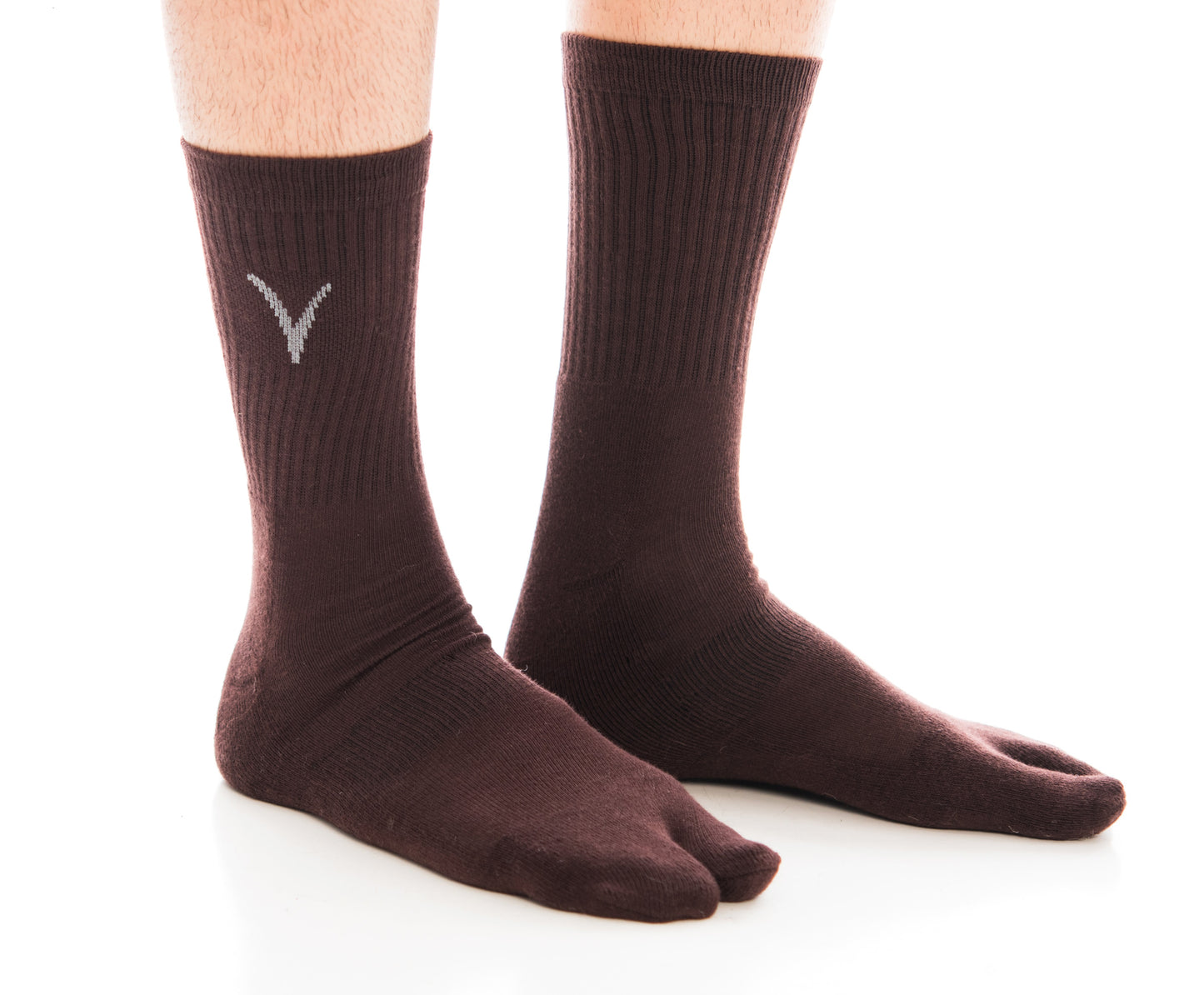 V-Toe Athletic Flip-Flop Tabi Big Toe Crew Socks - Brown Solid