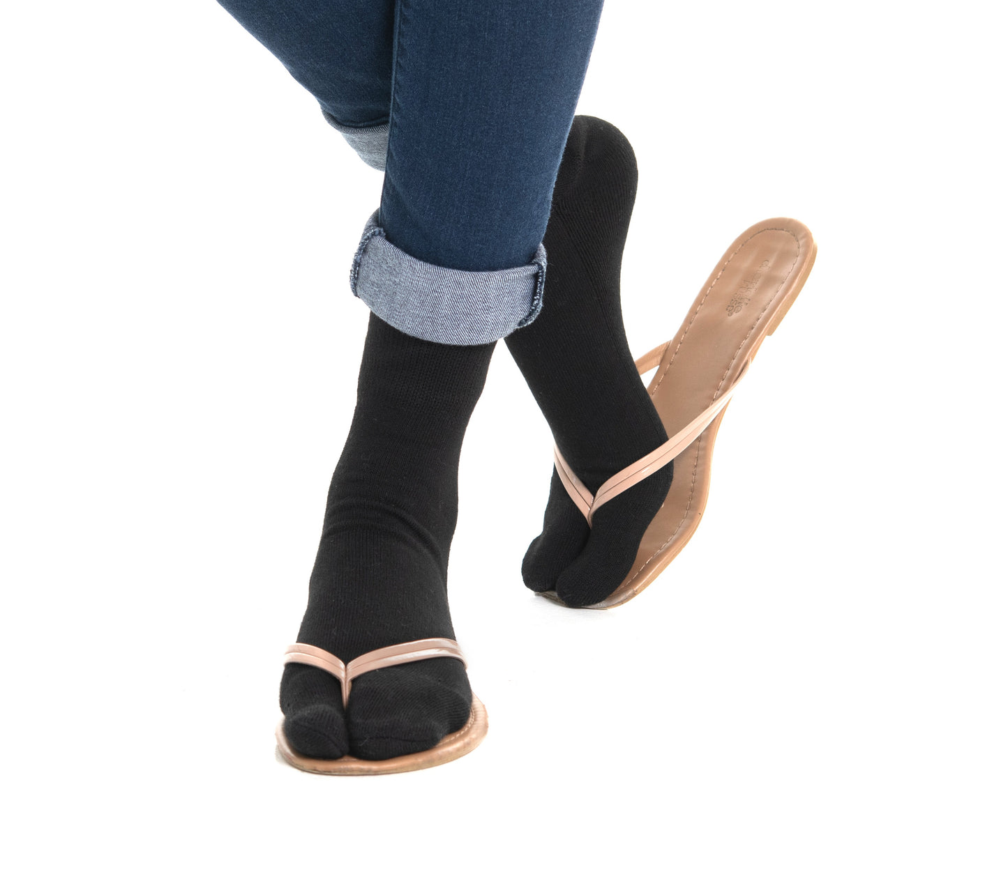 V-Toe Flip-Flop Socks Brand 3 Pairs Thicker Mini Crew - Black Solids