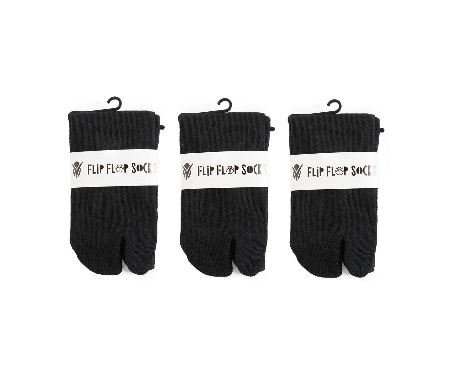 V-Toe Flip-Flop Socks Brand 3 Pairs Thicker Mini Crew - Black Solids
