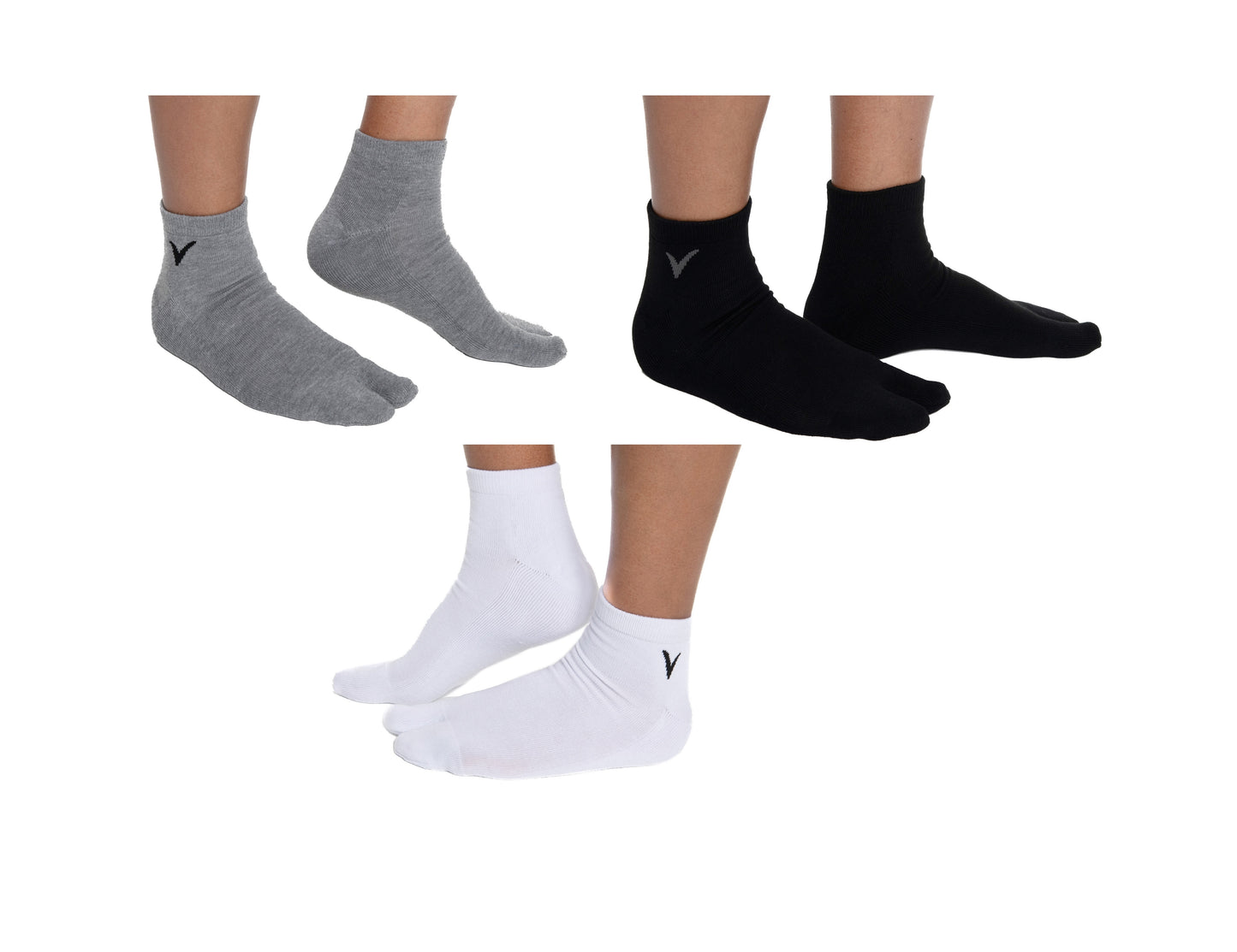 V-Toe Flip-Flop Socks Ankle Tabi 3 Pairs Thicker Comfy Warm Styles White Casual or Athletic