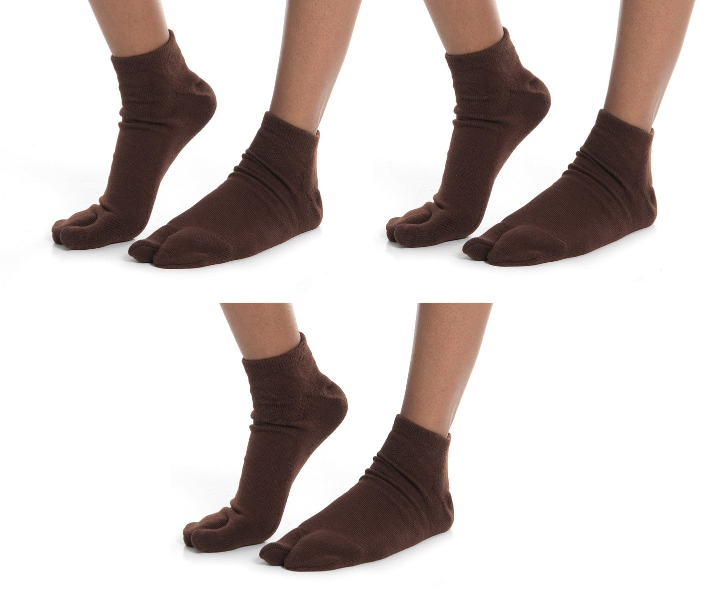 V-Toe Split Toe Ankle Tabi 3 Pairs Thicker Warm Styles Athletic or Casual - Brown