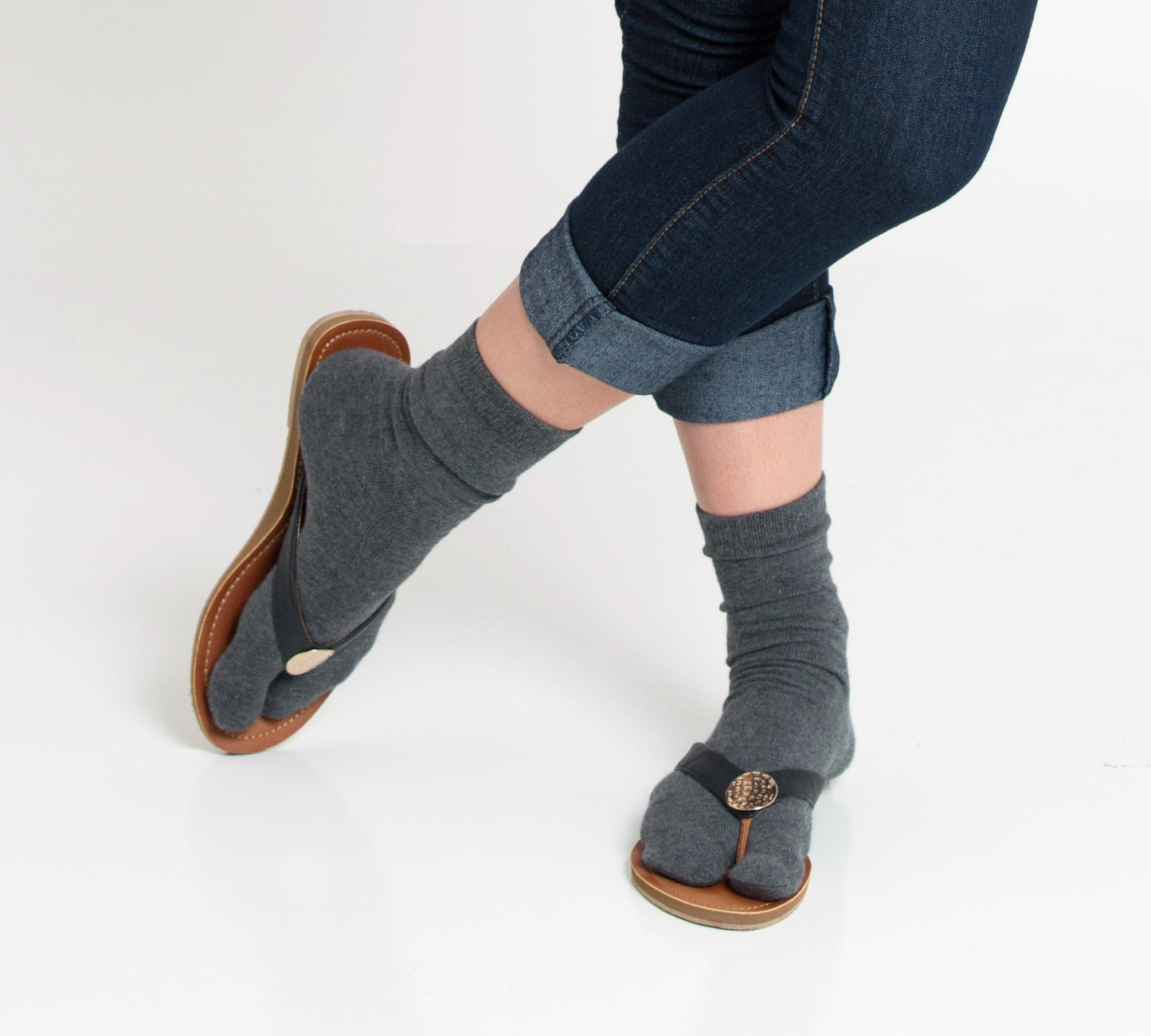 3 Pairs - Split-Toe Tabi Socks Black, White, Khaki and Grey Options Solid Casual Crew