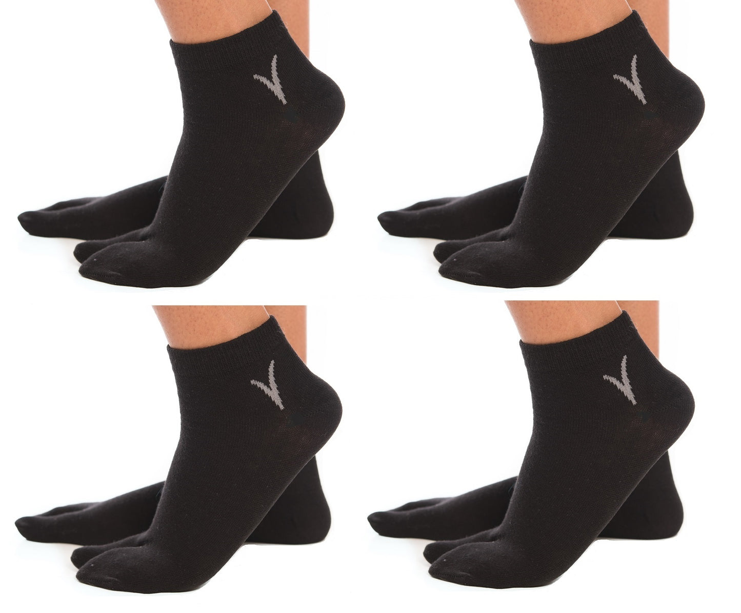 4 Pairs - V-Toe Flip Flop Tabi Big Toe Socks - Black Casual Ankle Split Toe Socks