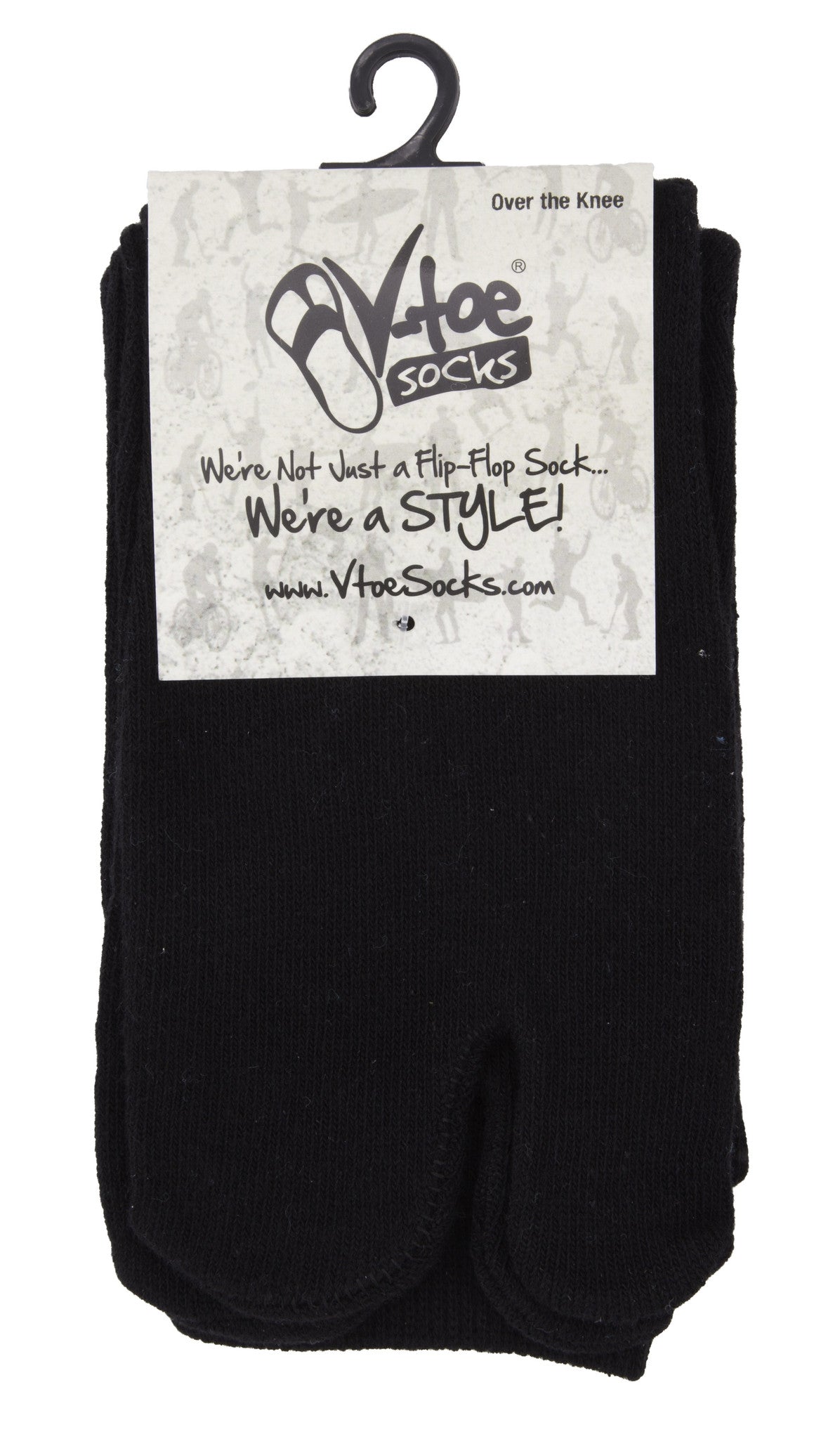 1 Pair - V-Toe Flip Flop Tabi Socks - Over The Knee Black Solid