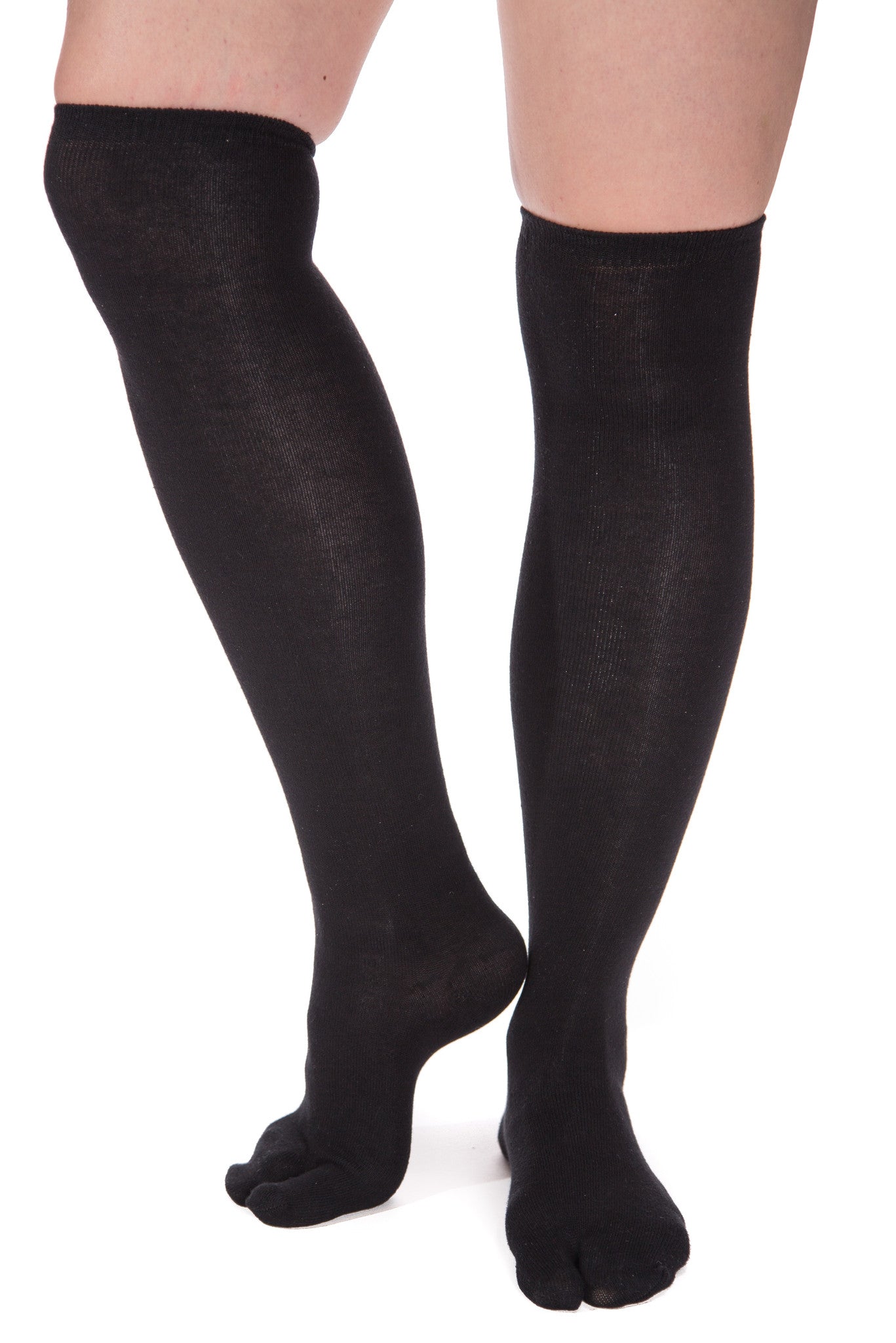 3 Pairs V-Toe Flip Flop Tabi Socks - Over The Knee Black Solid