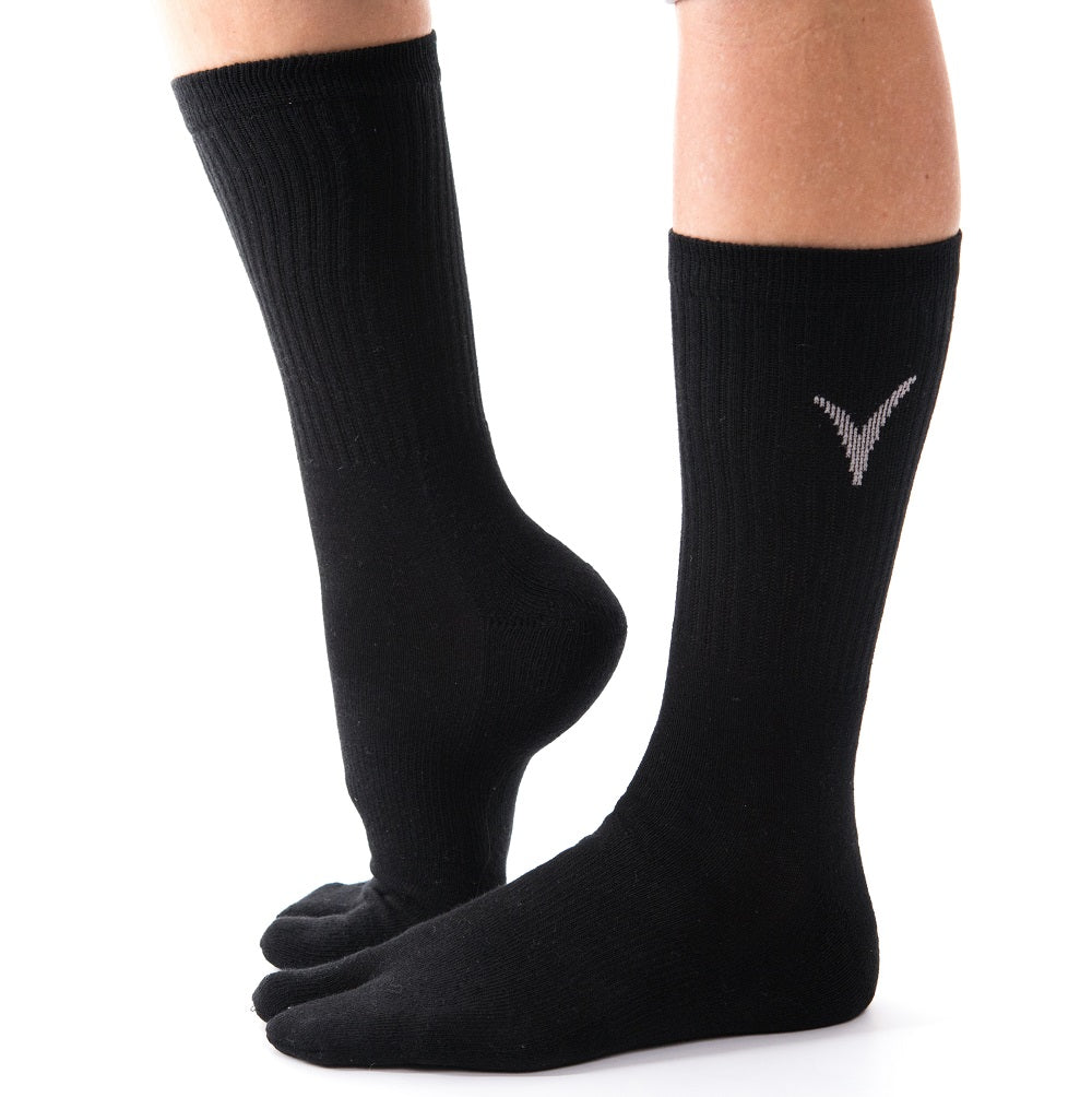 V-Toe Athletic Flip-Flop Tabi Big Toe Crew Socks - Black Solid