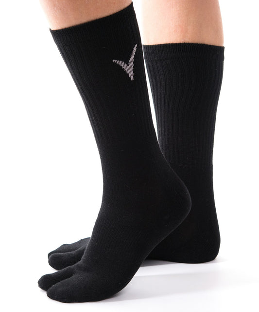 V-Toe Athletic Flip-Flop Tabi Big Toe Crew Socks - Black Solid