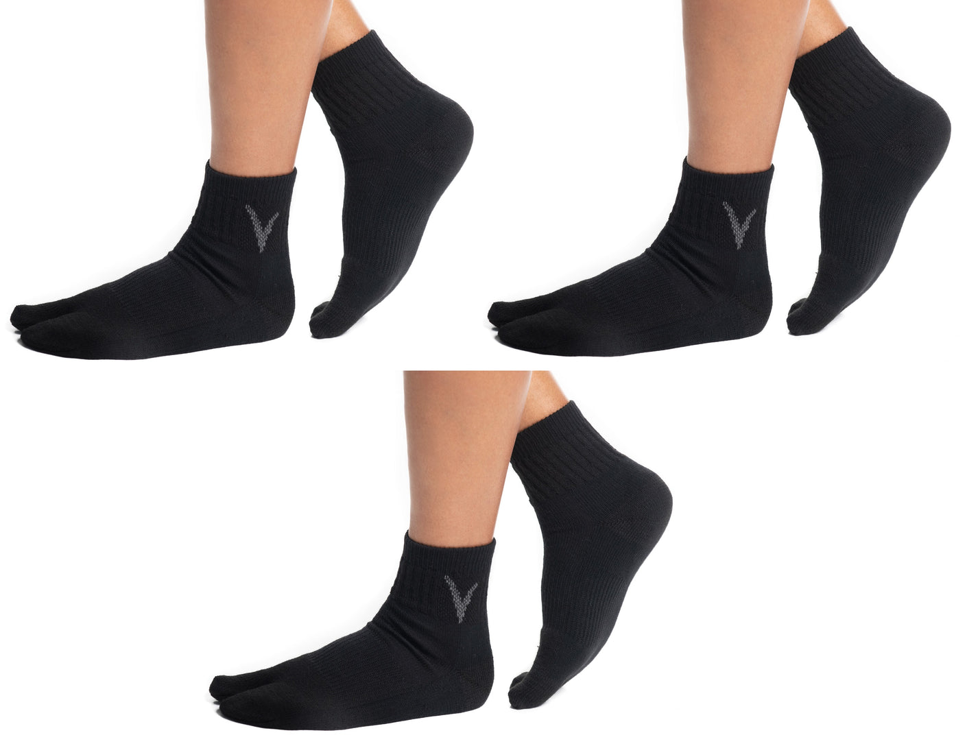 3 Pairs Black Wool Casual or Hiking V-Toe Flip-Flop Tabi Big Toe Socks ...