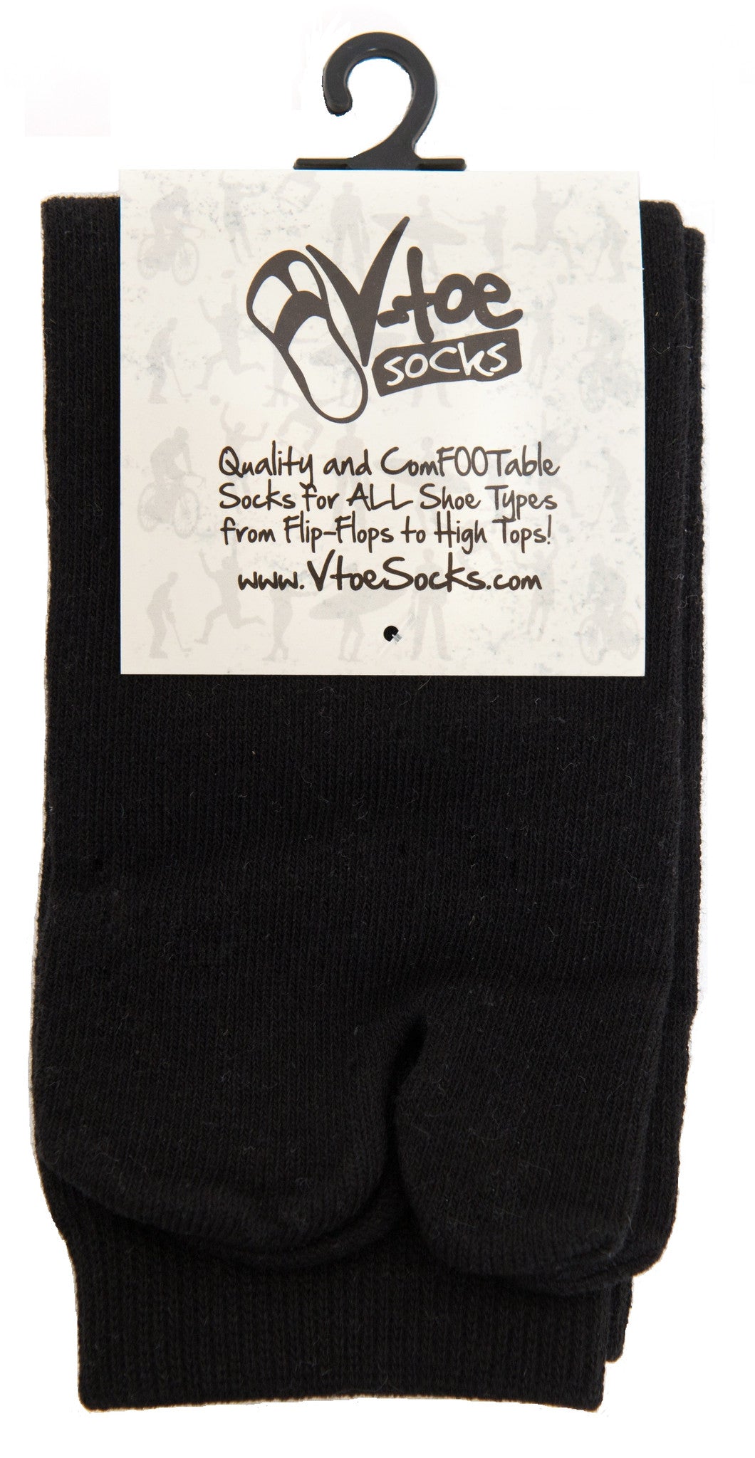 1 Pair - V-Toe Flip Flop Tabi Socks - Black Solid
