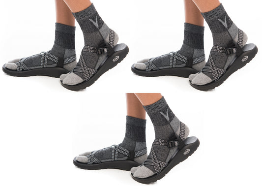 3 Pairs Charcoal Grey Wool Split Toe Tabi Socks For Hiking Or Casual