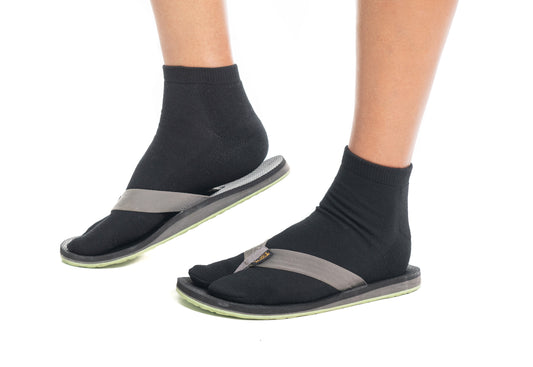 Thicker V-Toe Athletic or Casual Black Flip-Flop Tabi Socks Cotton Blend Comfortable Stylish - Ankle Socks