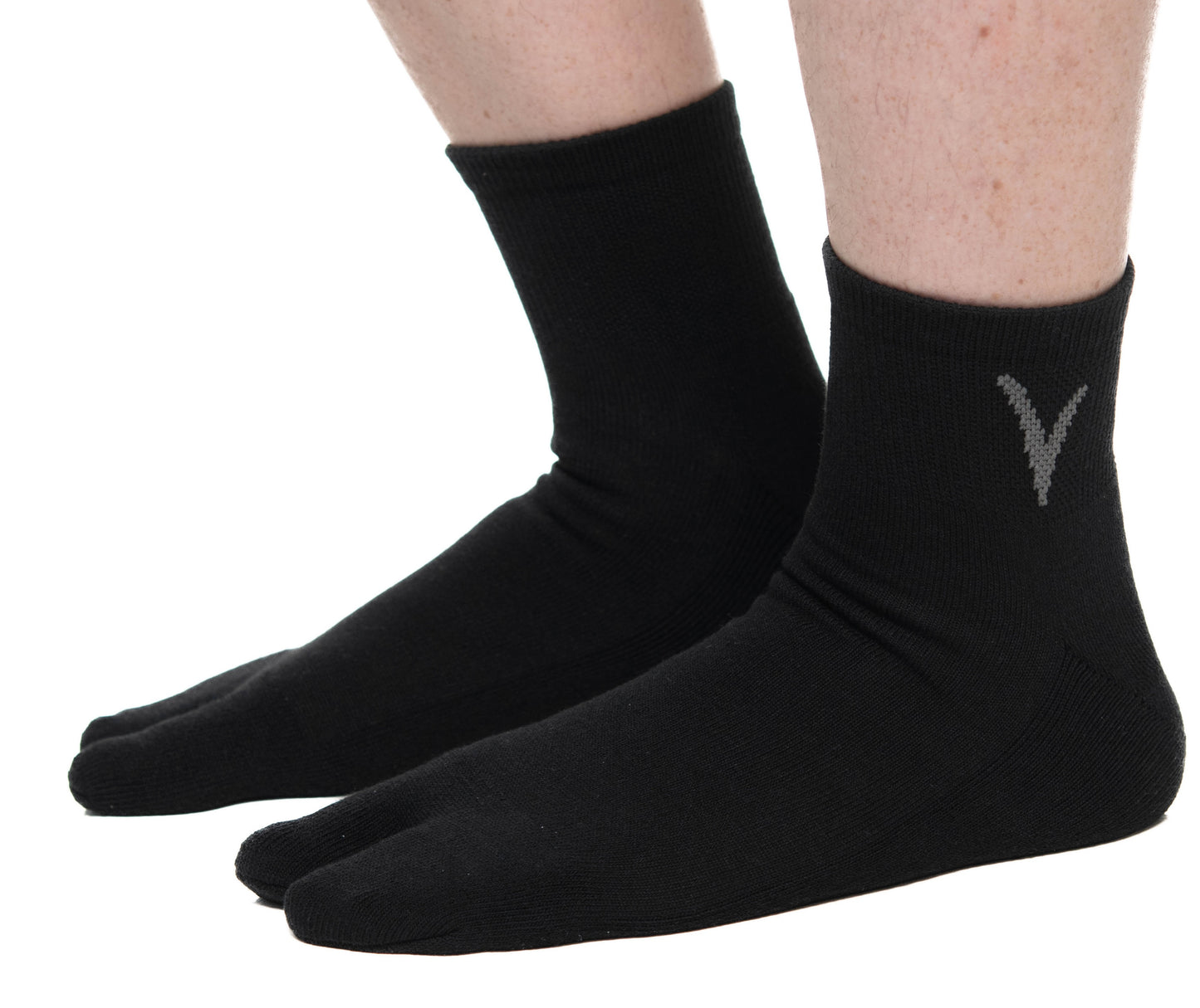Mini-Crew - V-Toe Thicker Flip-Flop Tabi Socks Athletic or Casual Black Cotton Blend Comfortable Stylish