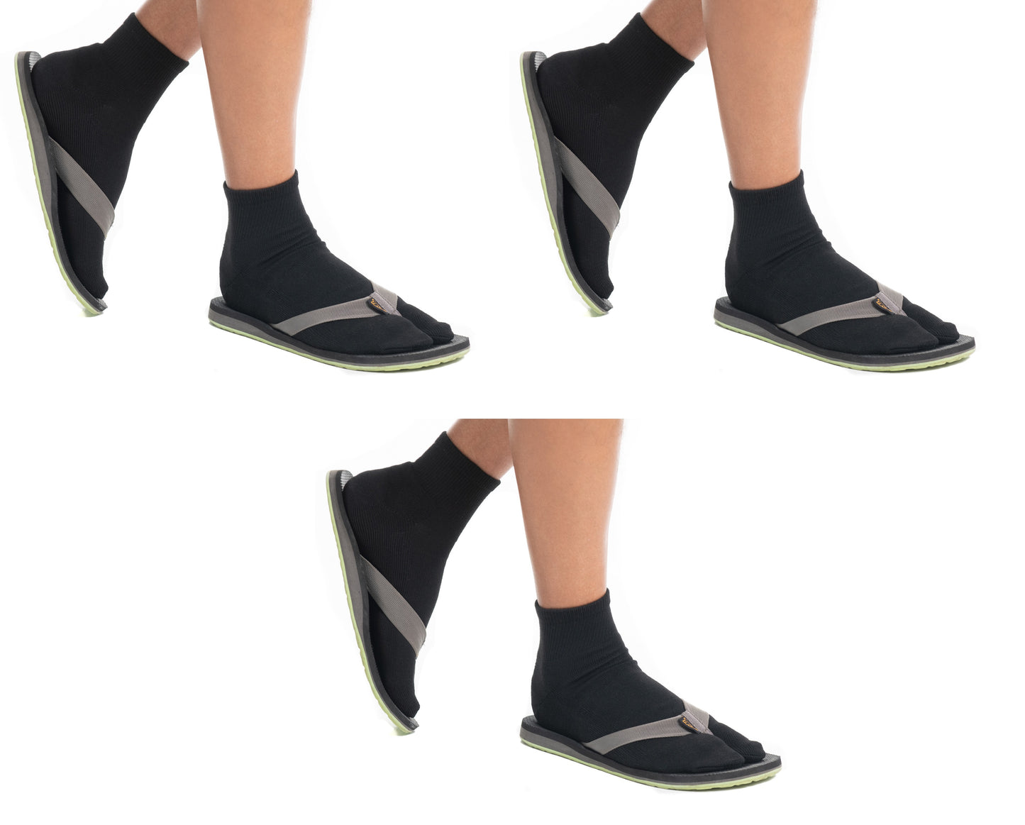 3 Pairs V-Toe Thicker Big Toe Flip Flop Tabi Cotton Blend Mini Crew - Black Solid Small, Medium, Large (13)