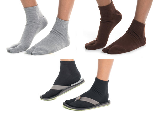 3 Pairs Split Toe V-Toe Flip-Flop Socks Brand Thick Ankle For Men and Women Athletic or Casual Styles Black, White, Brown Comfy