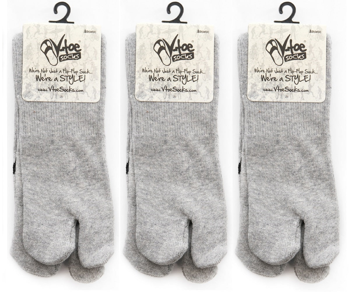 3 Pairs Athletic - Light Gray Solid V-Toe Flip Flop Tabi Big Toe Socks Cotton Blend Style