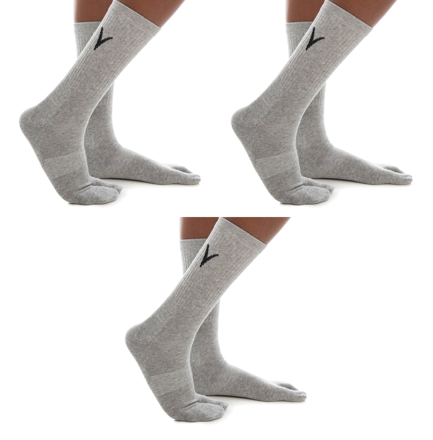 3 Pairs Athletic - Light Gray Solid V-Toe Flip Flop Tabi Big Toe Socks Cotton Blend Style