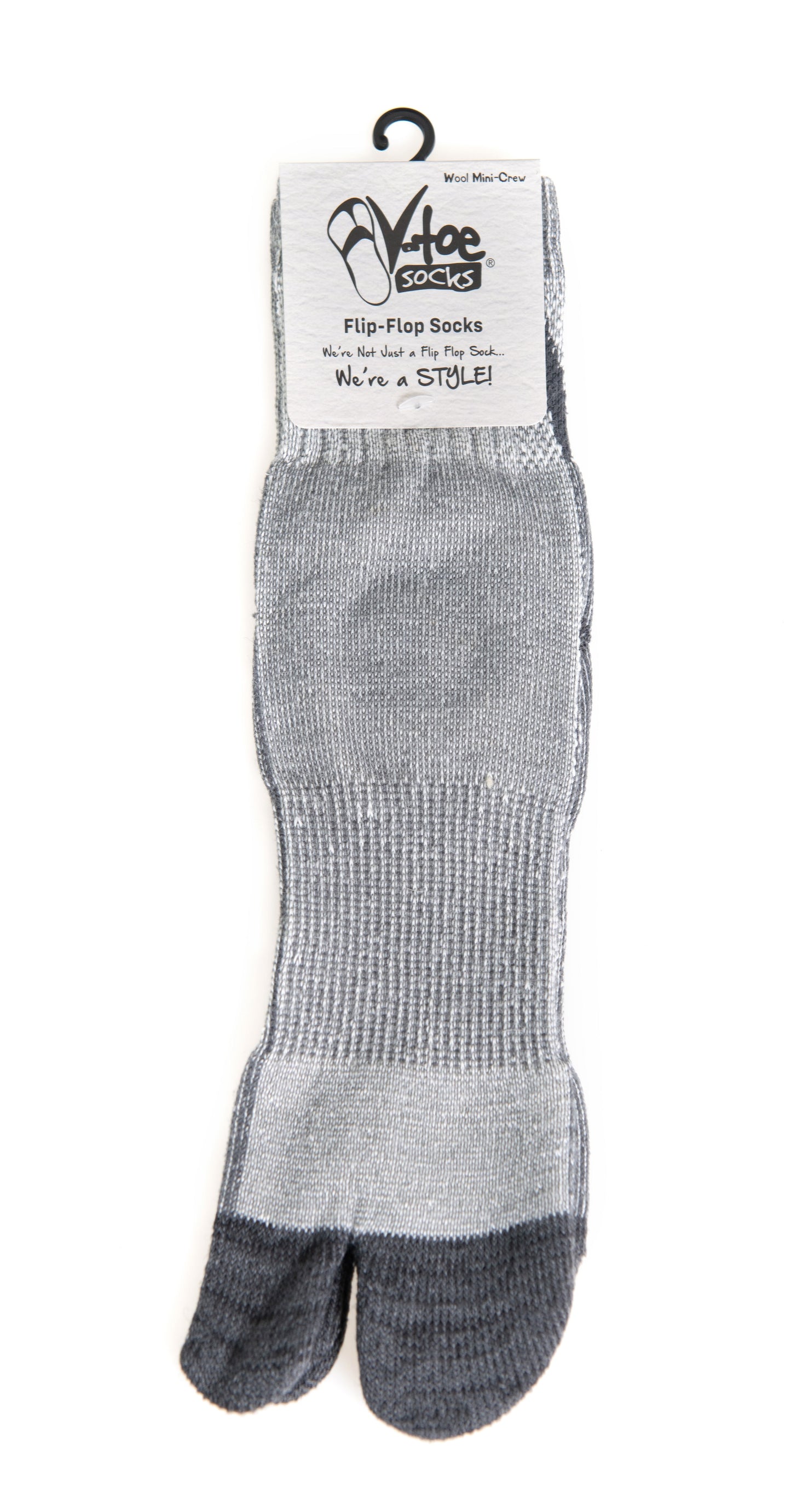 V-Toe Wool  Light Grey Casual or Hiking Flip-Flop Tabi Big Toe Chaco Socks