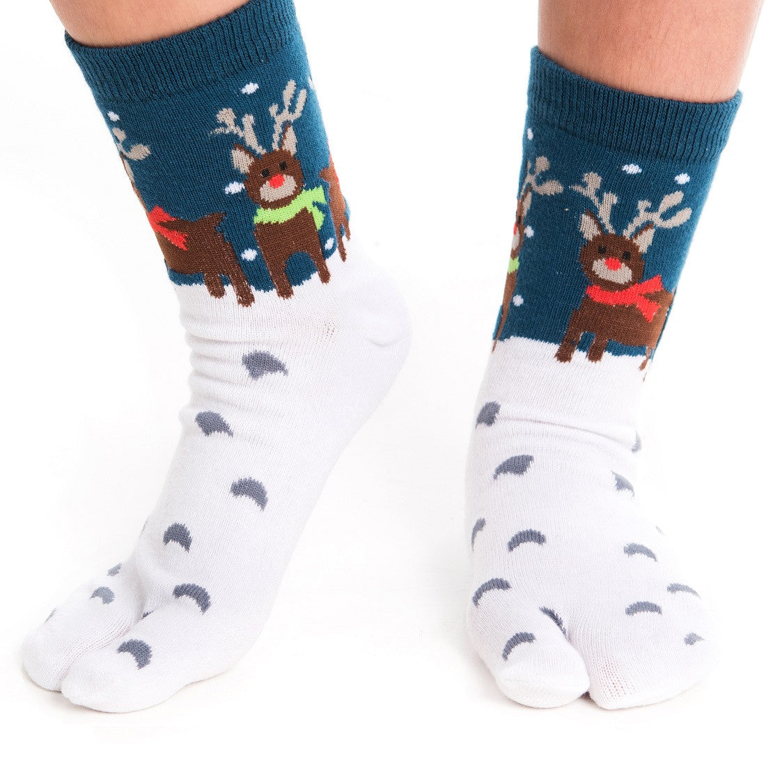 1 Pair - V-Toe Flip Flop Tabi Socks - Reindeer Pattern
