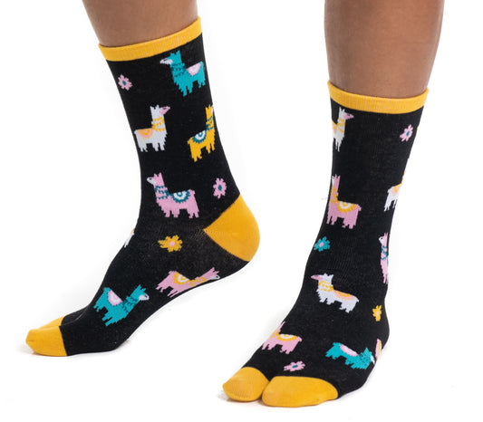 1 Pair - V-Toe Flip Flop Tabi Socks - Black Llamas